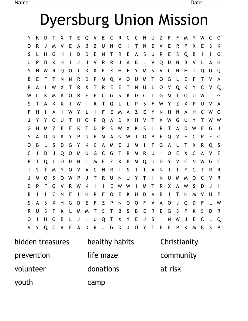 Dyersburg Union Mission Word Search