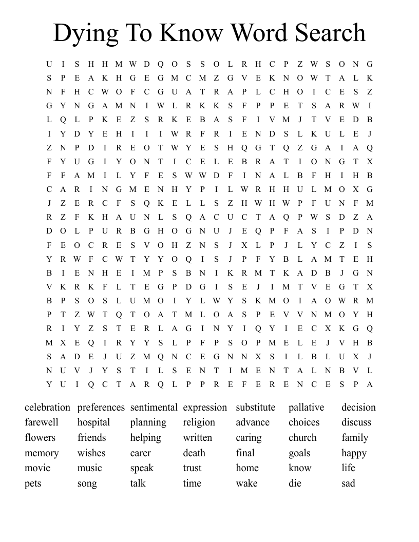 Dying To Know Word Search