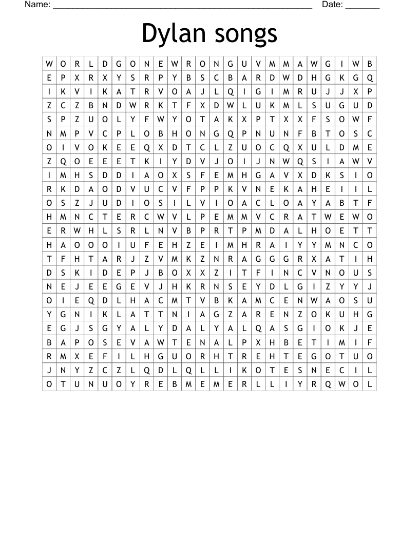 Dylan songs Word Search