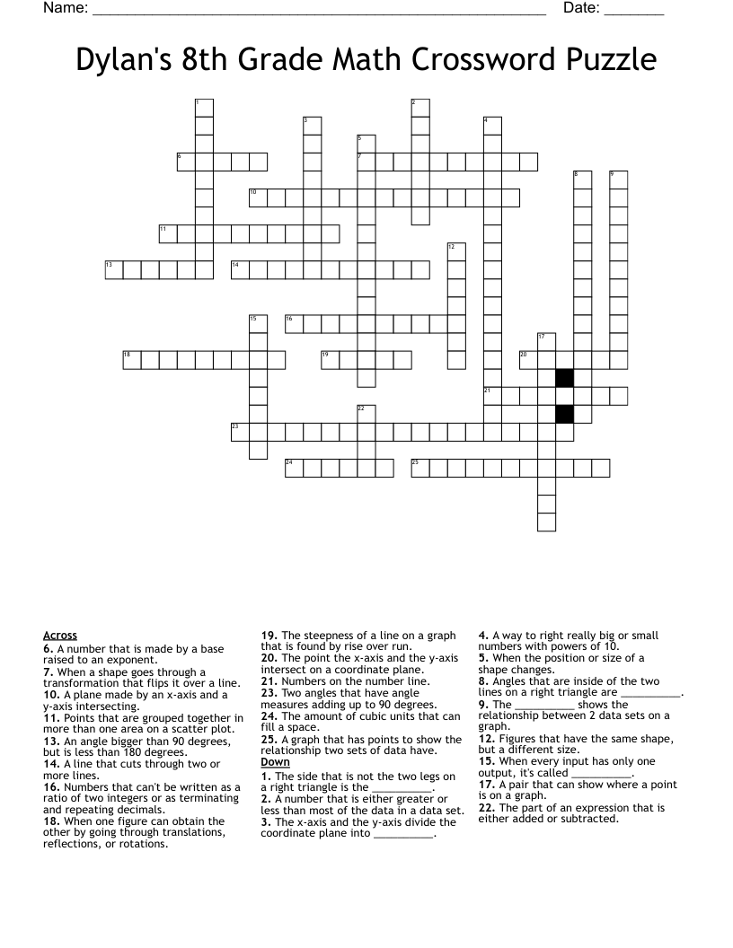 Dylan's 8th Grade Math Crossword Puzzle