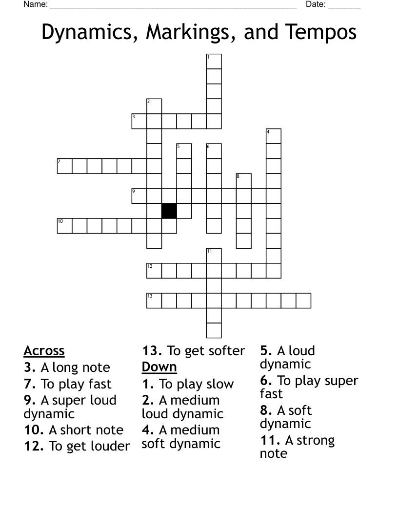 Dynamics, Markings, and Tempos Crossword