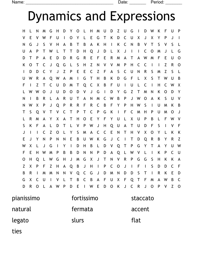 Dynamics and Expressions Word Search