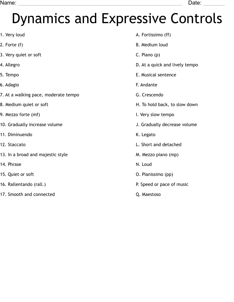Dynamics and Expressive Controls Worksheet