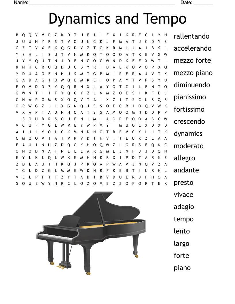 Dynamics and Tempo Word Search