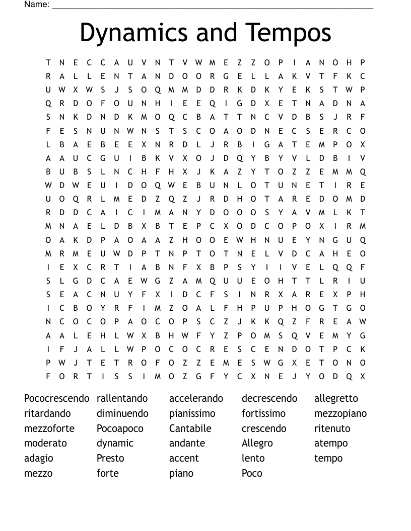 Dynamics and Tempos Word Search