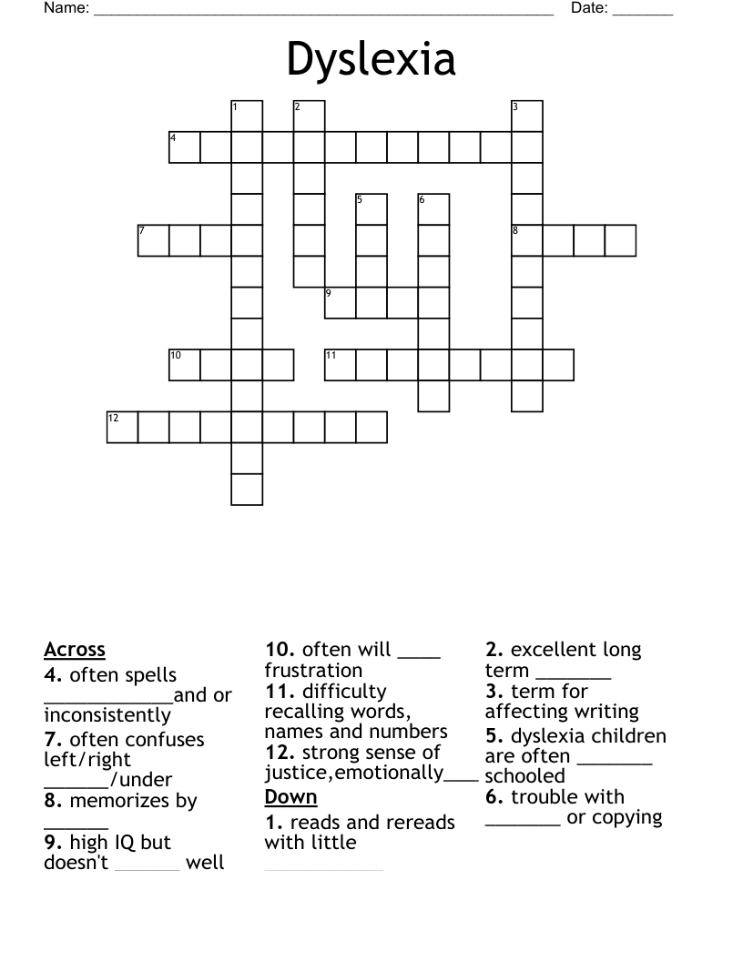 Dyslexia Crossword