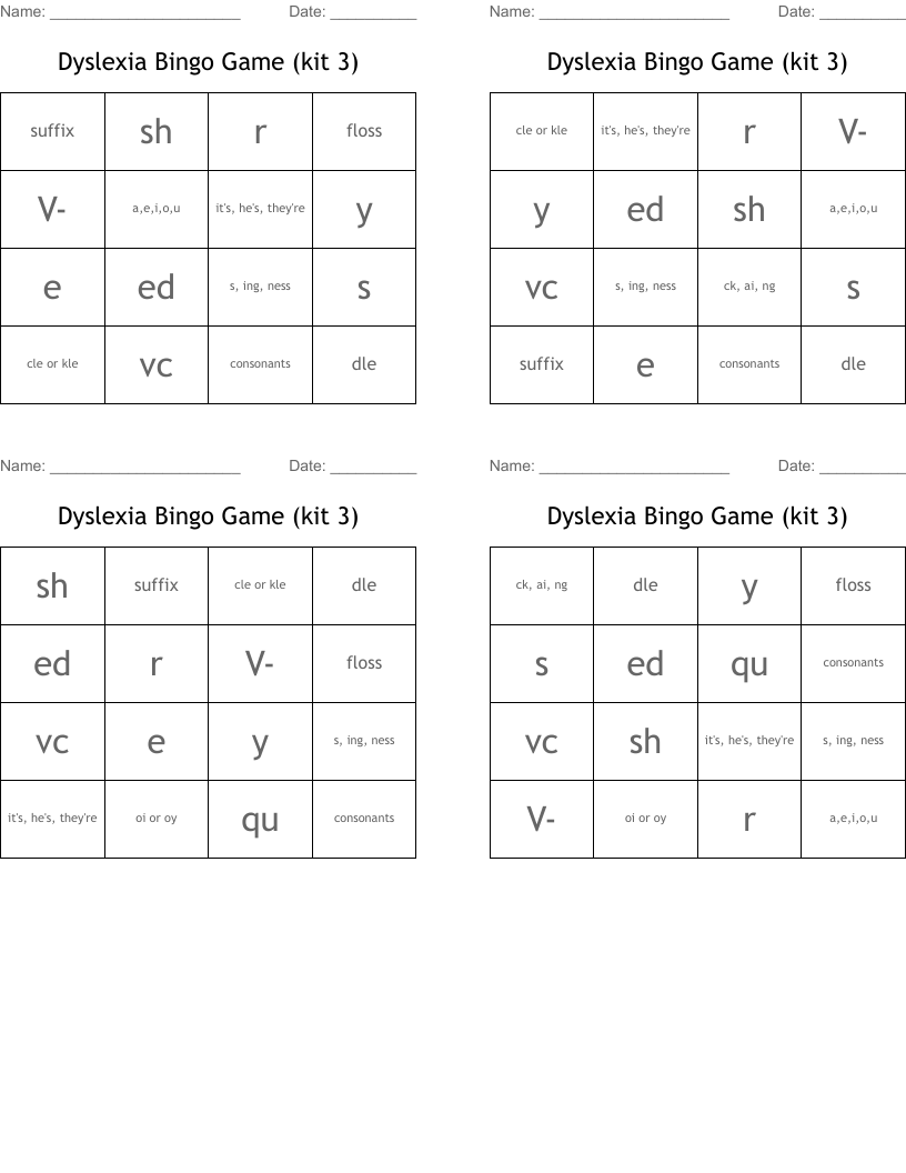 Dyslexia Bingo Game (kit 3)