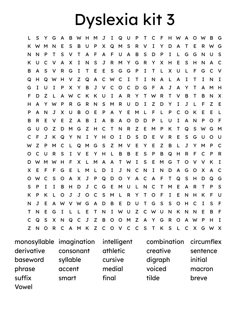Dyslexia kit 3 Word Search