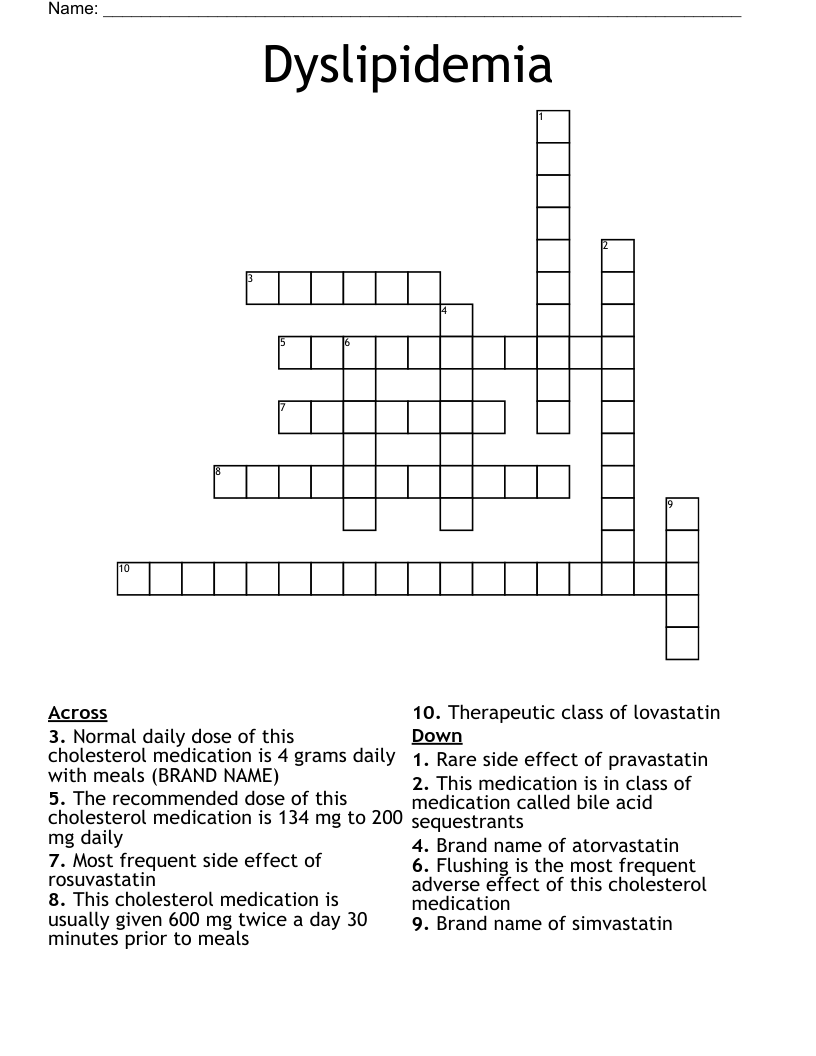 Dyslipidemia Crossword