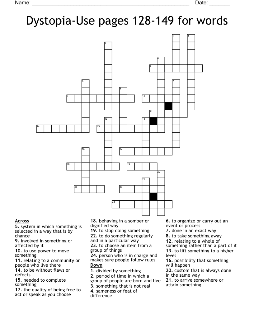 Dystopia-Use pages 128-149 for words Crossword