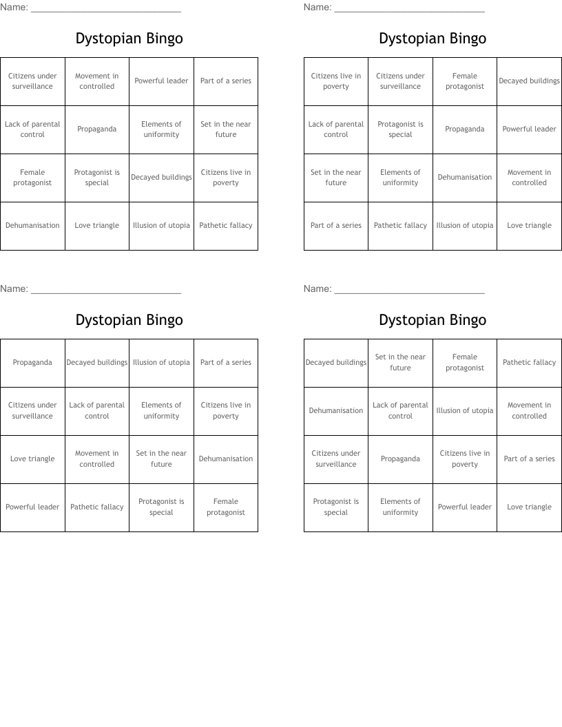 Dystopian Bingo