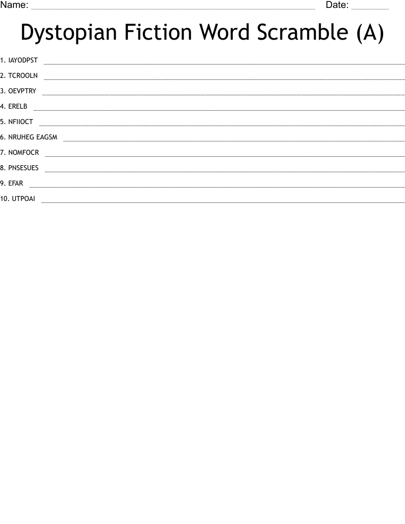 Dystopian Fiction Word Scramble (A)