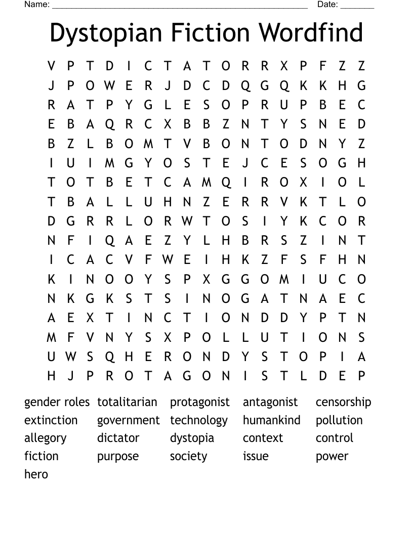 Dystopian Fiction Wordfind Word Search