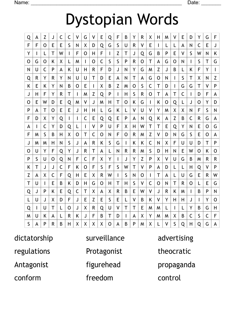 Dystopian Words Word Search