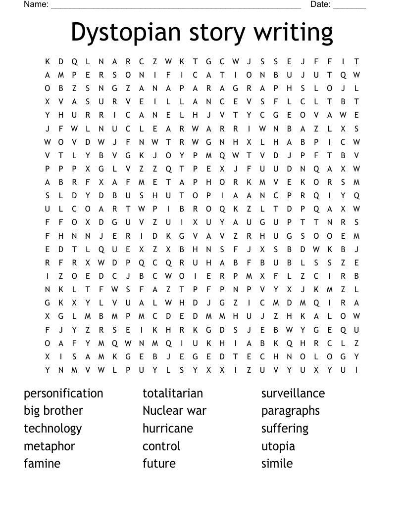 Dystopian story writing Word Search