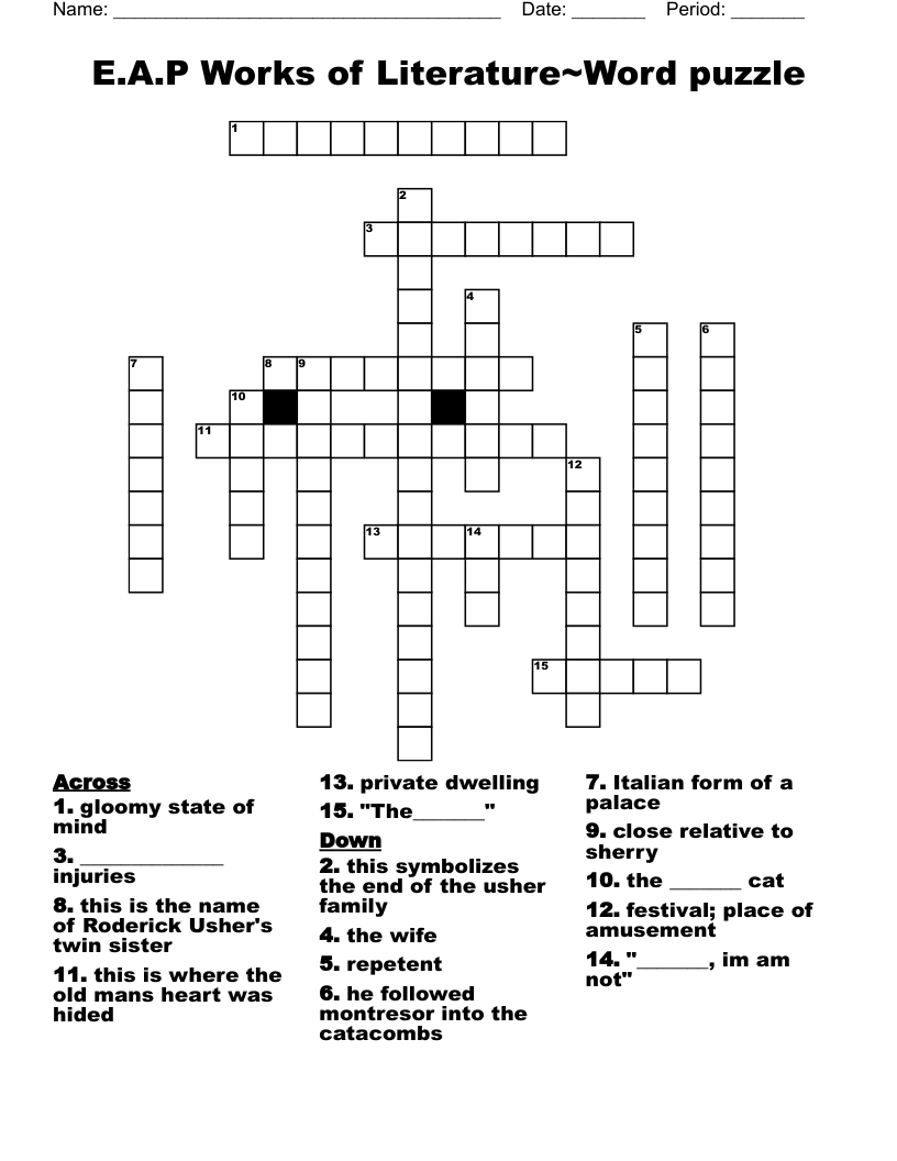 E.A.P Works of Literature~Word puzzle Crossword