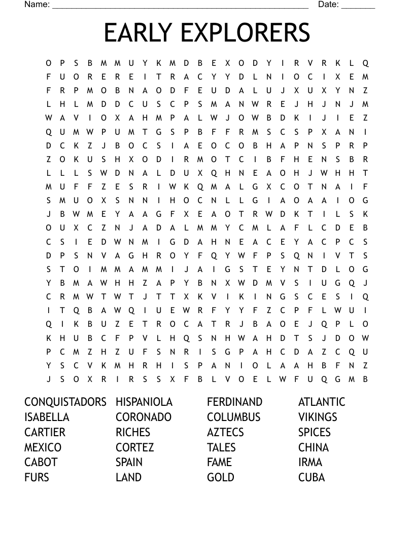 EARLY EXPLORERS Word Search