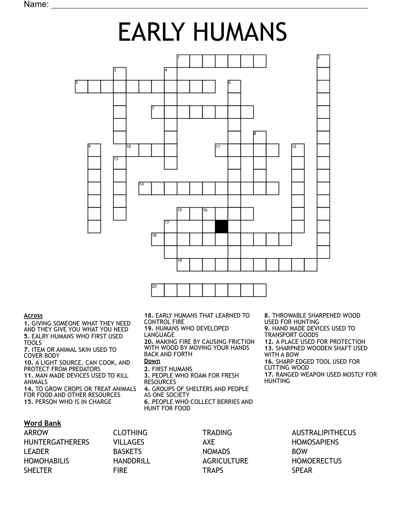 EARLY HUMANS Crossword