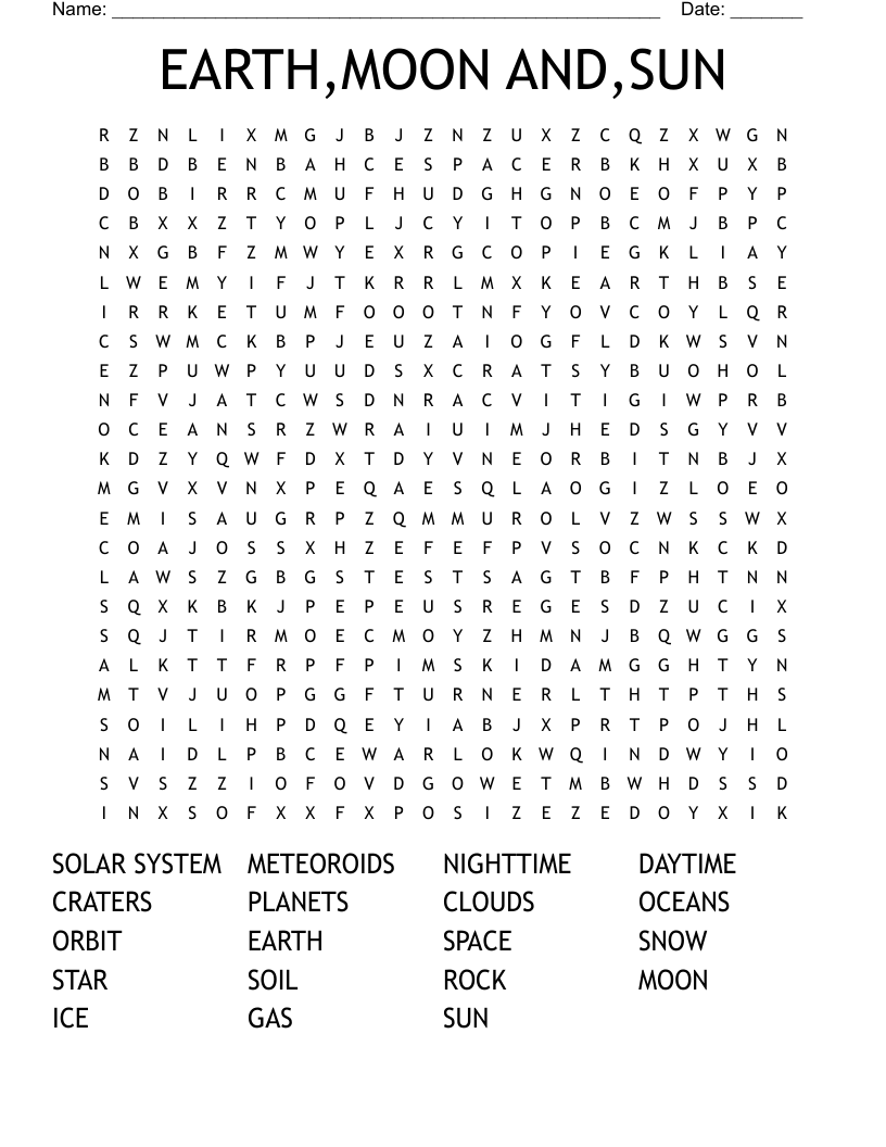 EARTH,MOON AND,SUN Word Search