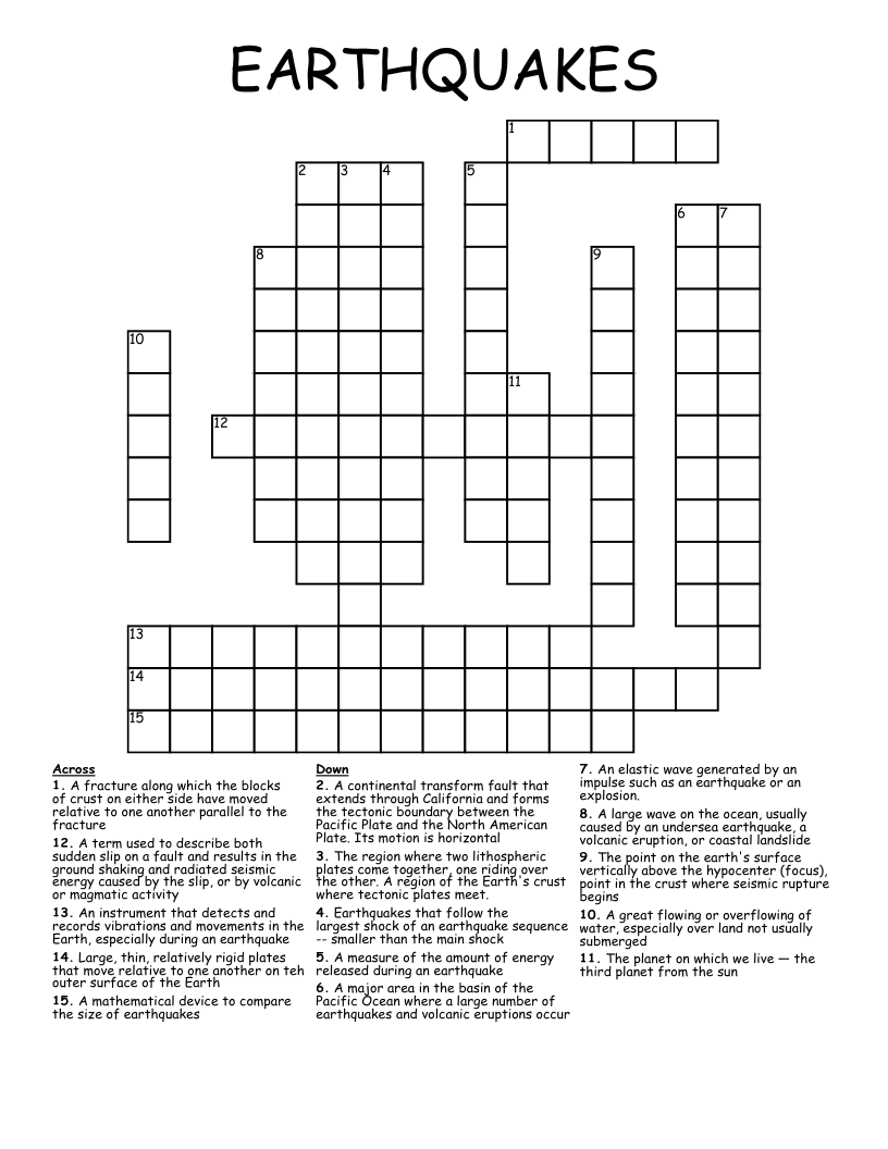 EARTHQUAKES Crossword