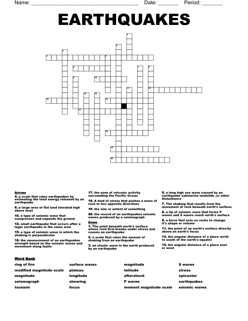 EARTHQUAKES Crossword