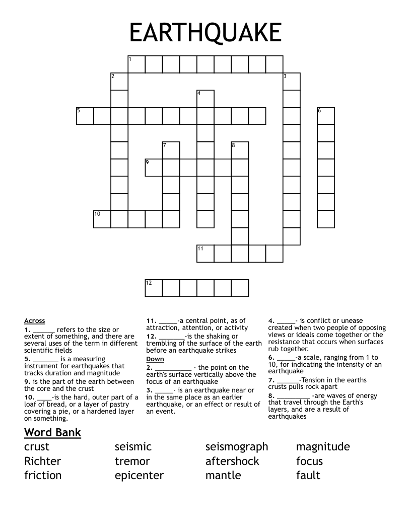 EARTHQUAKE Crossword