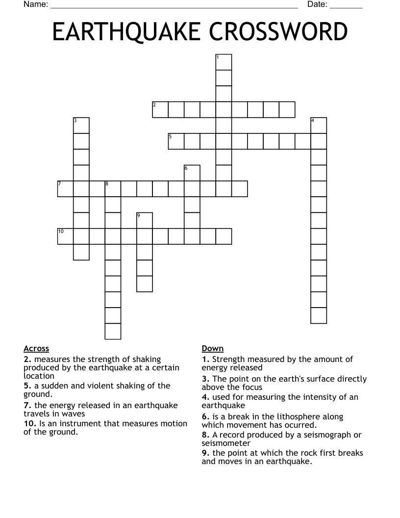 EARTHQUAKE CROSSWORD