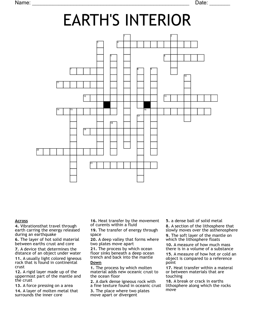 EARTH'S INTERIOR Crossword