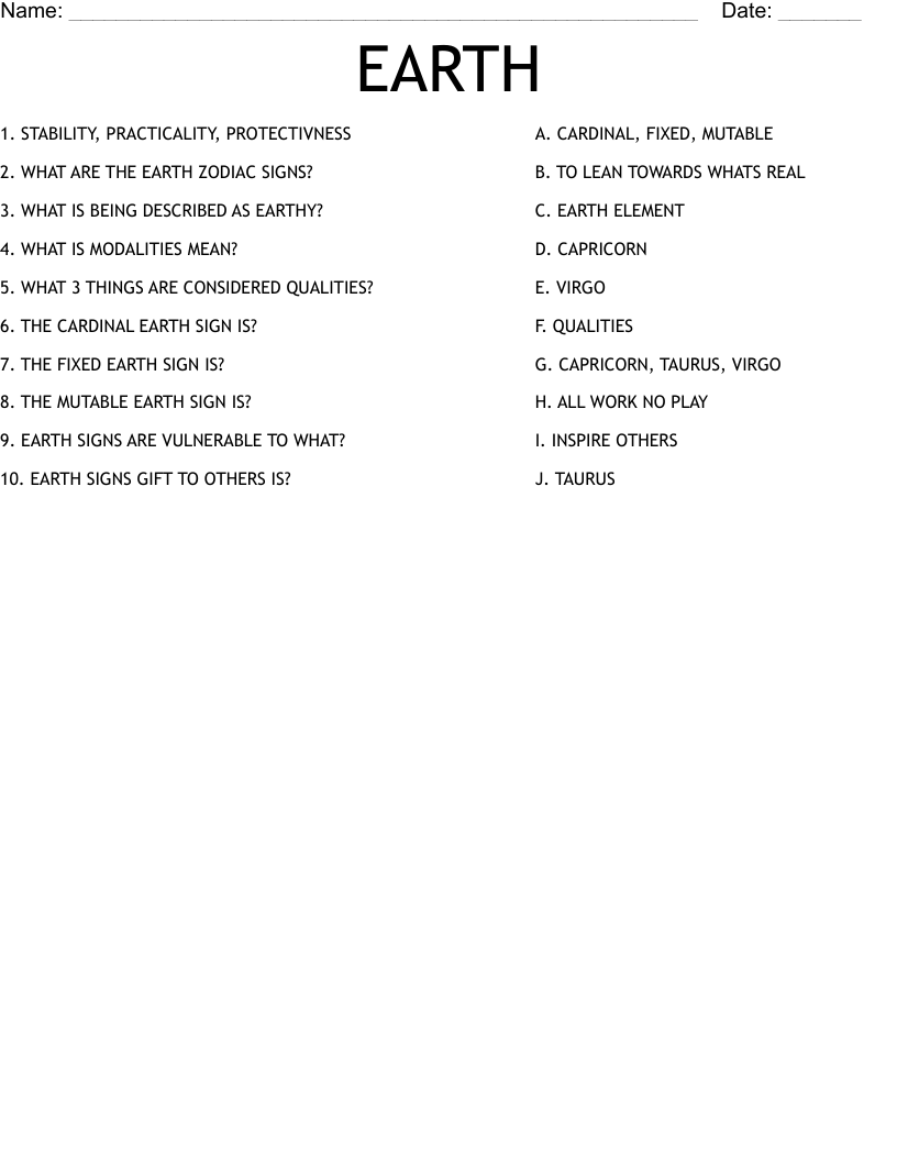 EARTH Worksheet
