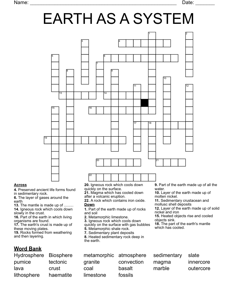 EARTH AS A SYSTEM Crossword