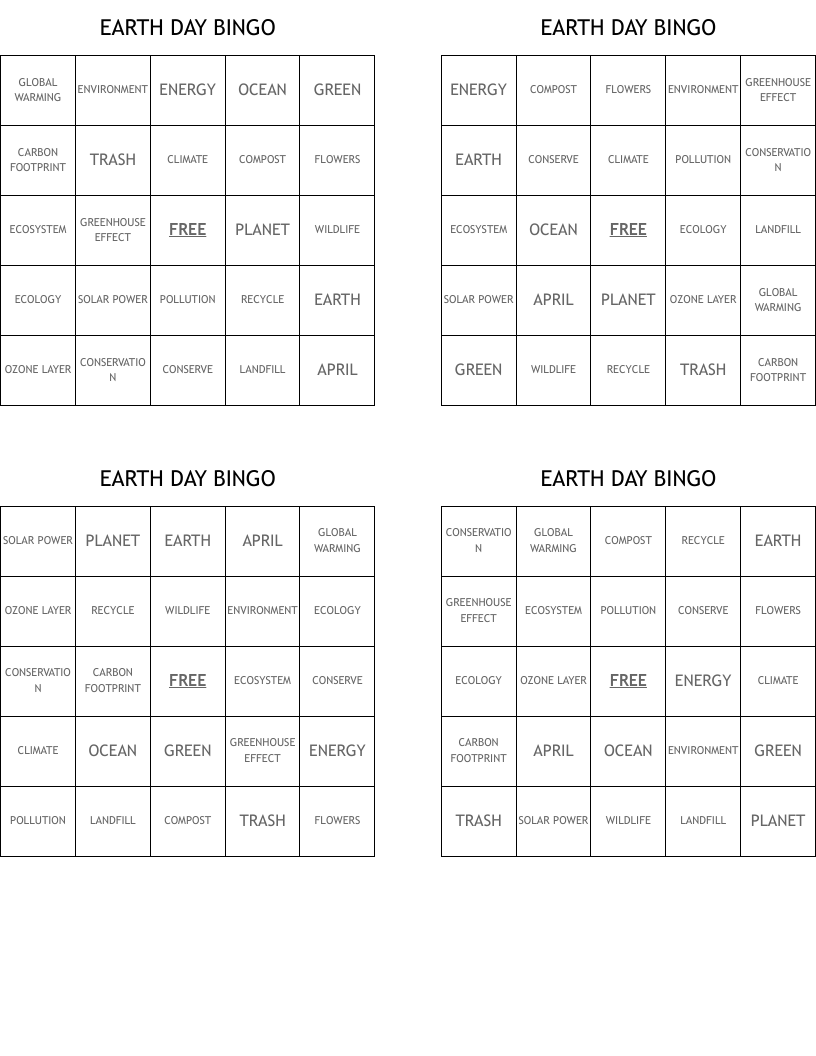 EARTH DAY BINGO