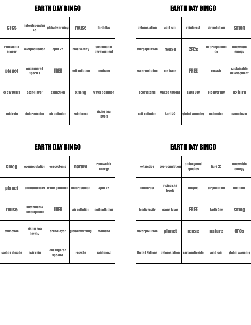 EARTH DAY BINGO