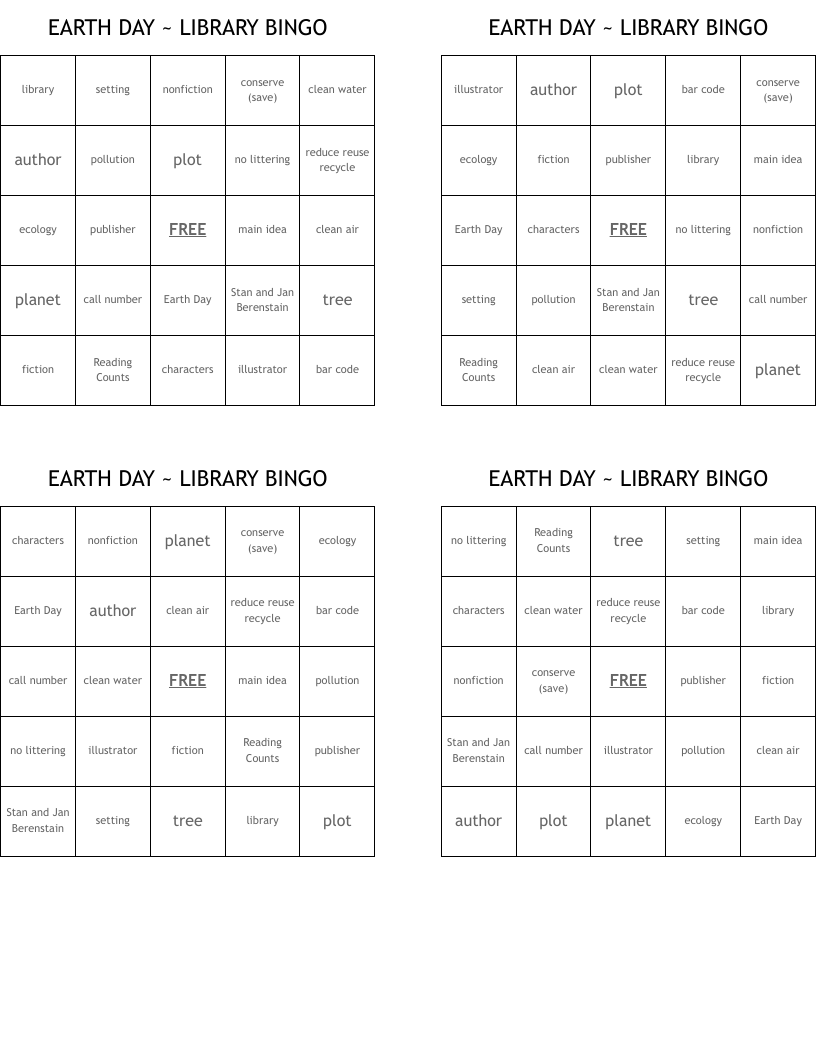 EARTH DAY ~ LIBRARY BINGO