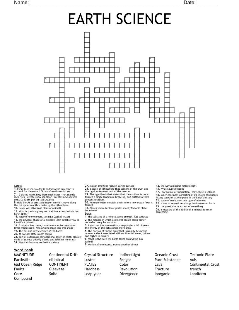 EARTH SCIENCE Crossword