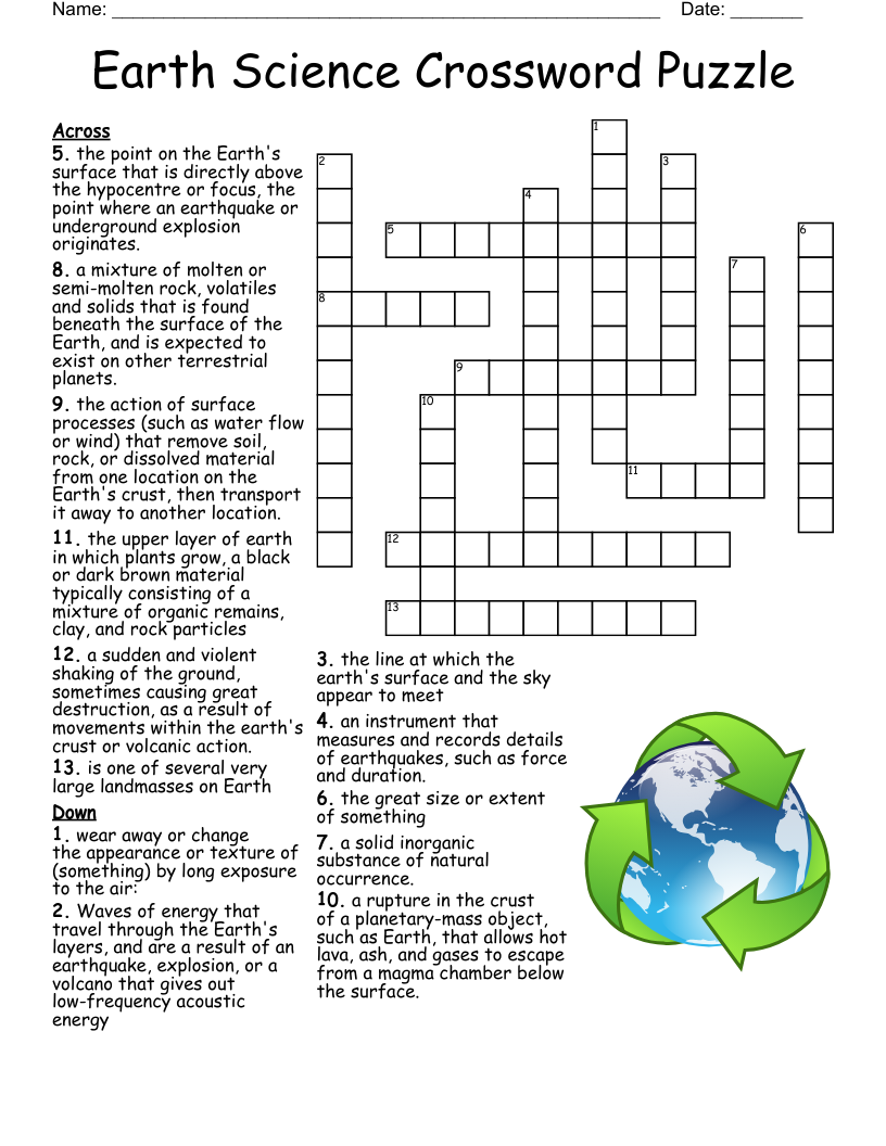 Earth Science Crossword Puzzle