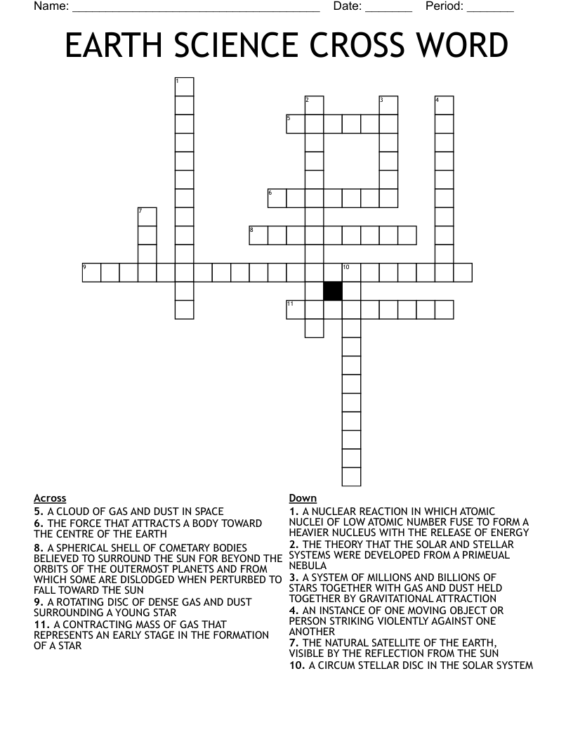 EARTH SCIENCE CROSS WORD 