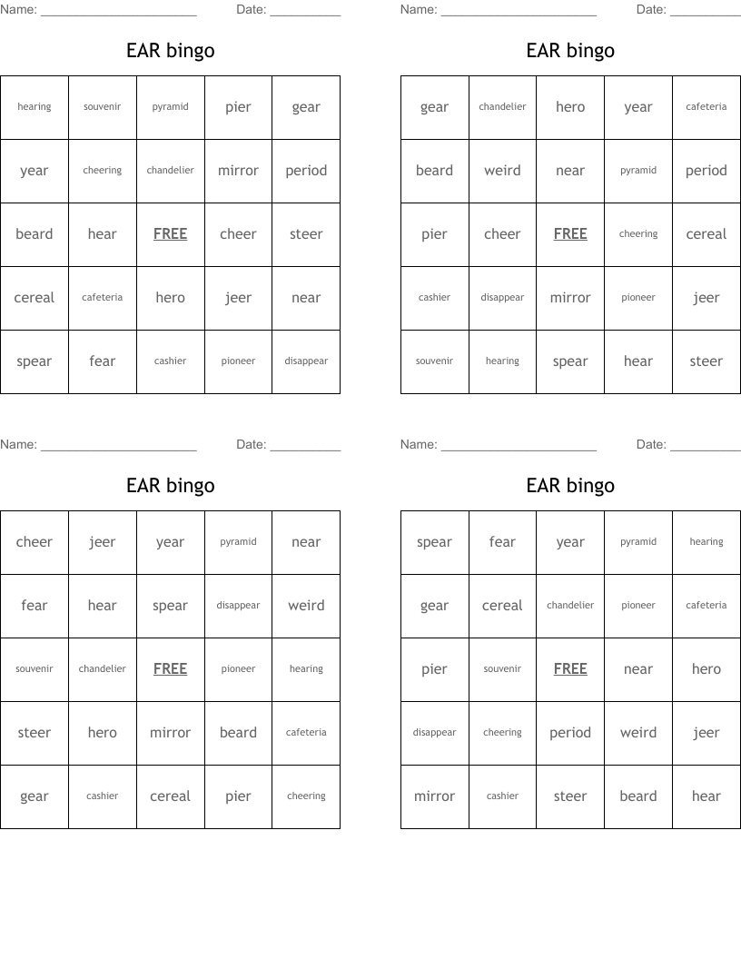 EAR bingo