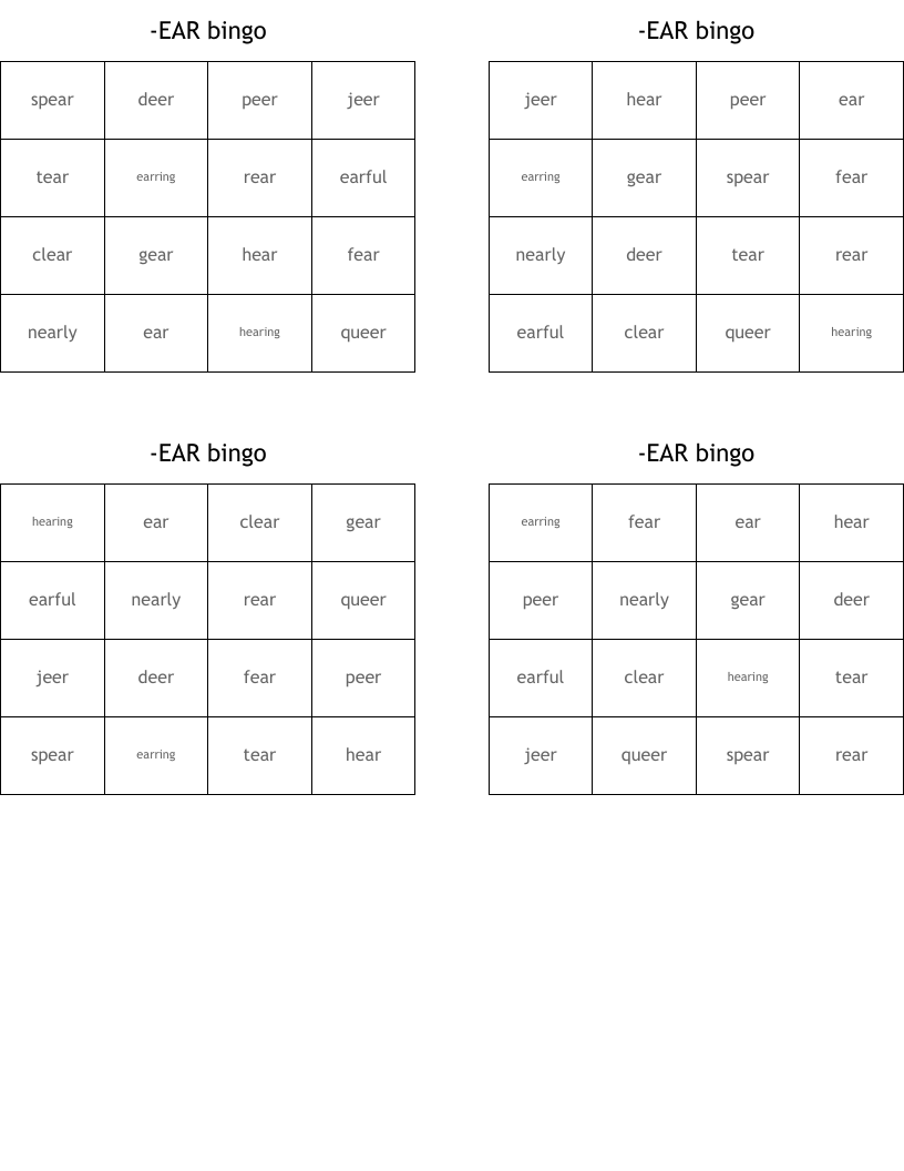 -EAR bingo