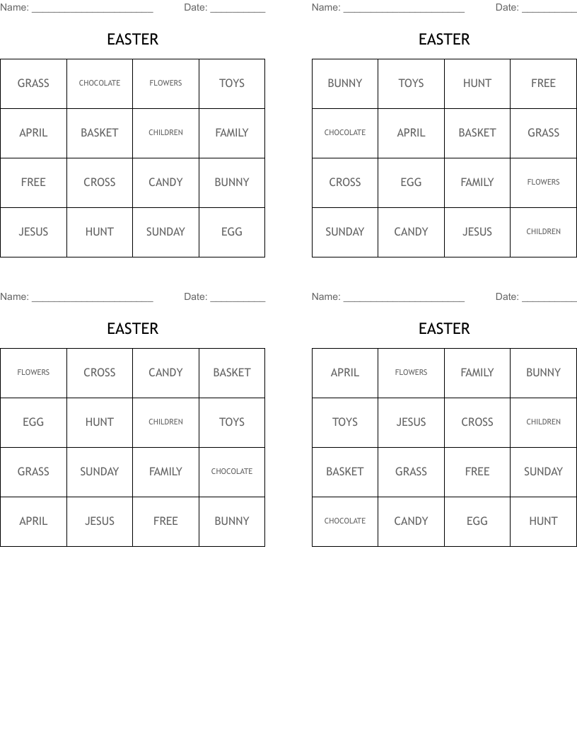 EASTER Bingo Cards