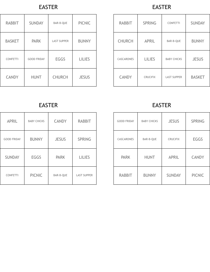 EASTER Bingo Cards
