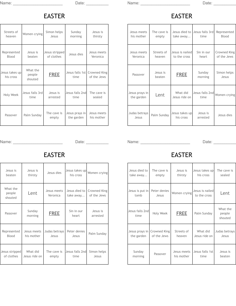 EASTER Bingo Cards