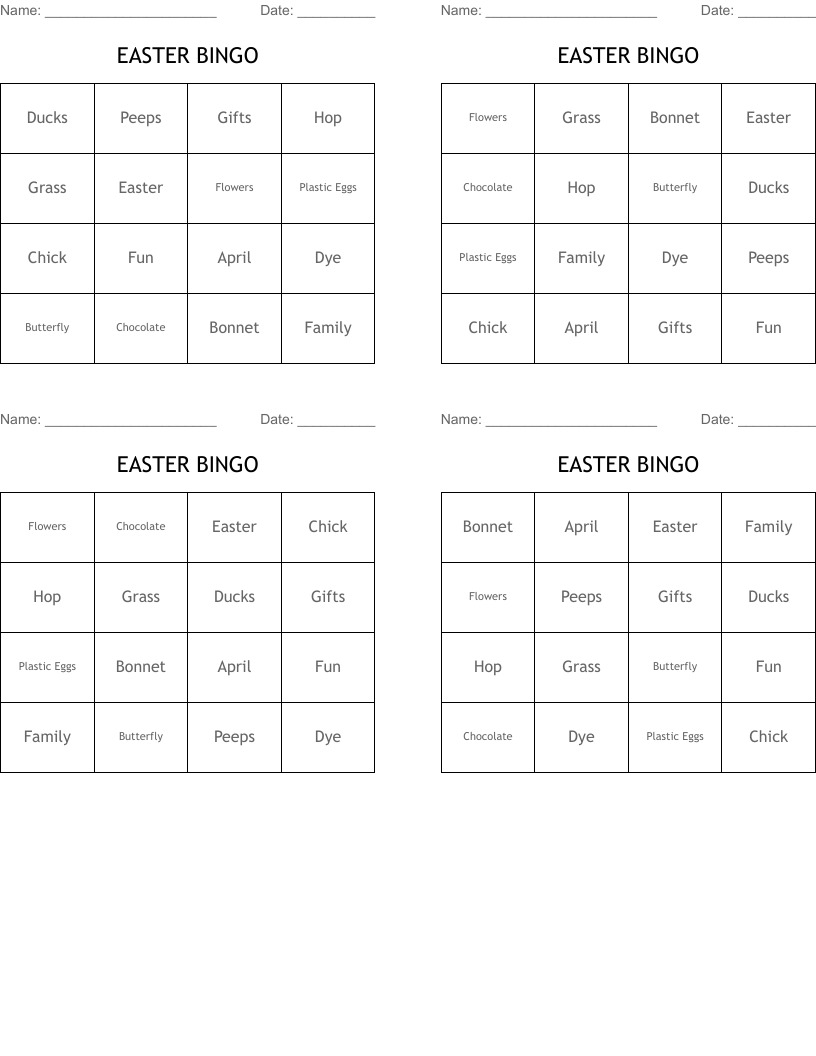 EASTER BINGO