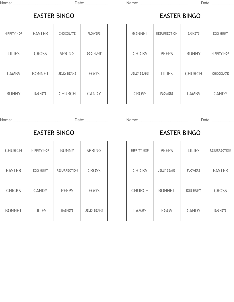 EASTER BINGO