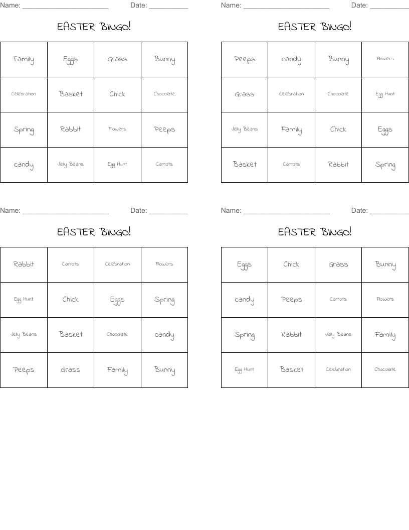 EASTER BINGO!