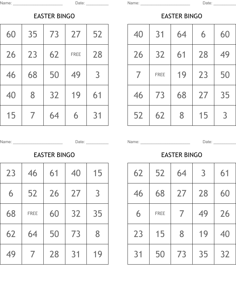 EASTER BINGO