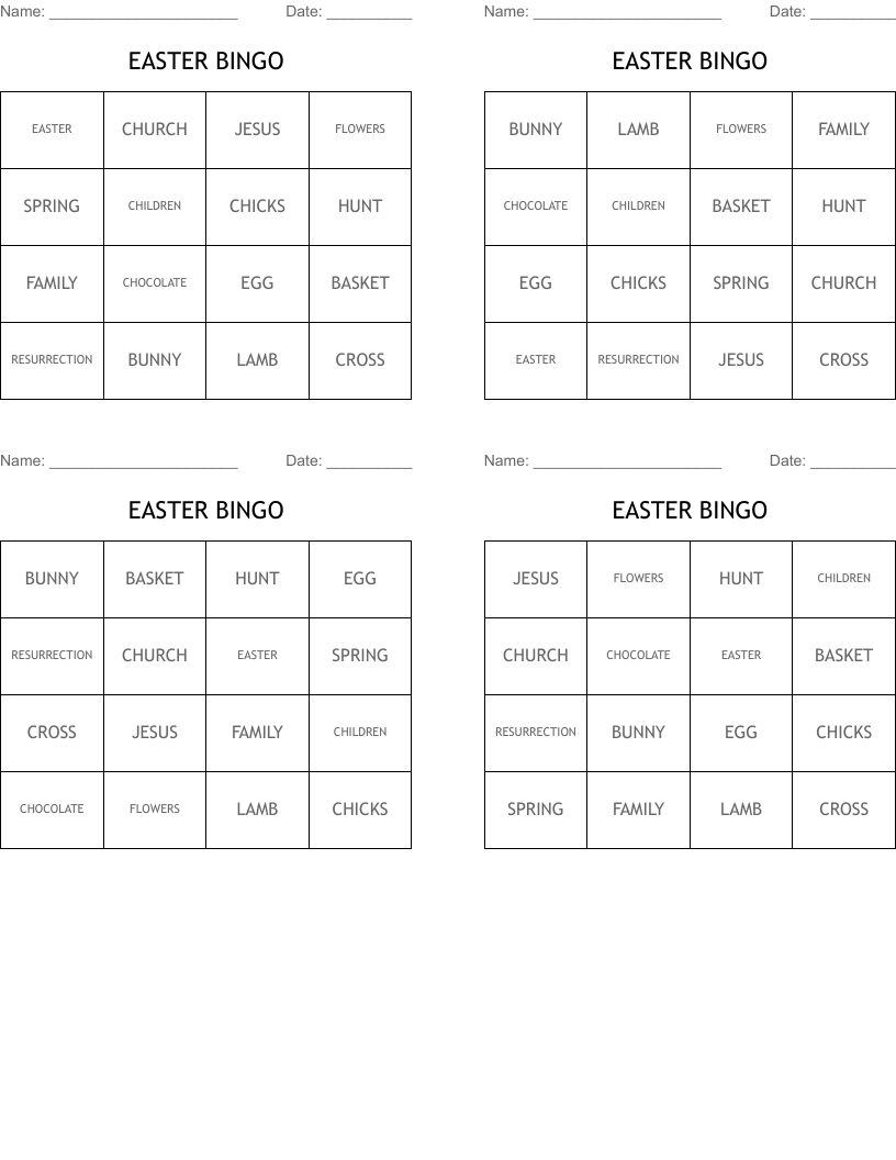 EASTER BINGO