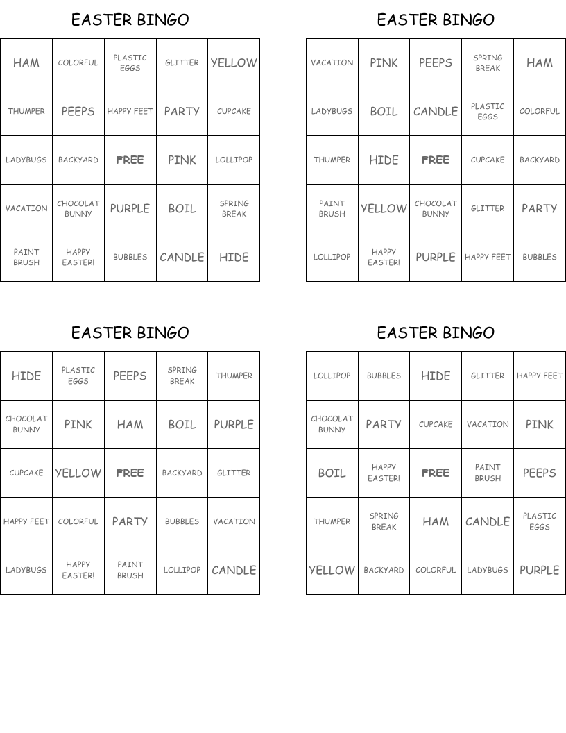 EASTER BINGO