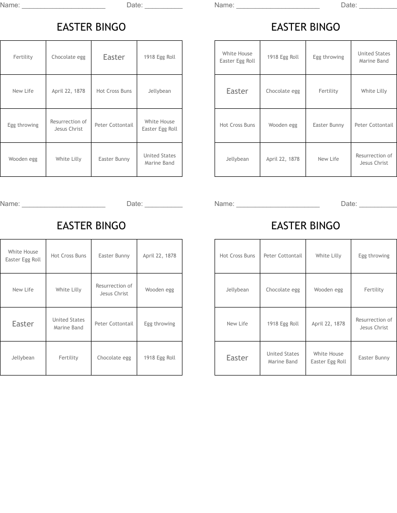 EASTER BINGO