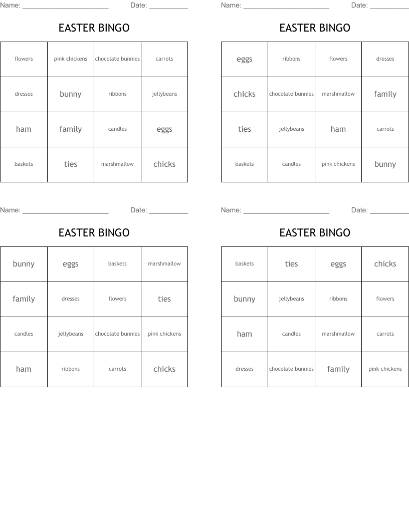EASTER BINGO