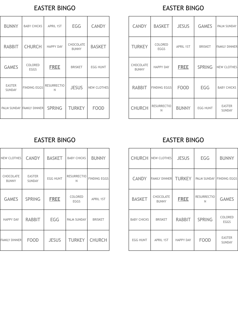 EASTER BINGO